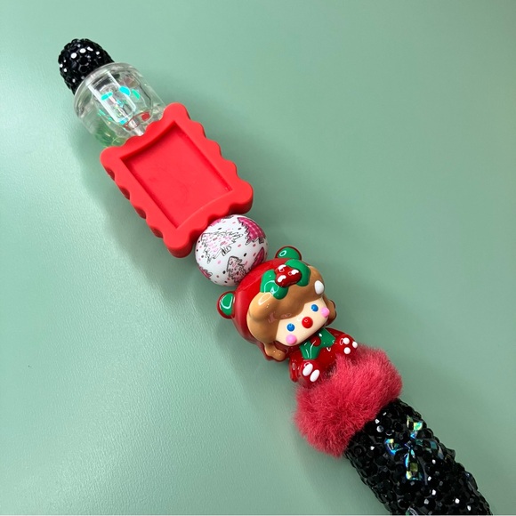 Holiday Handmade Beaded Pen with Handpainted Christmas Boy & DIY Picture Bead - Picture 3 of 7